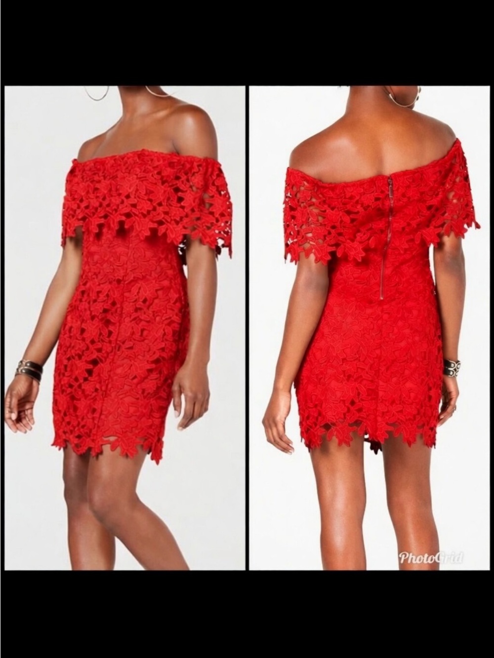 Guess Red Lace Off-Shoulder Dress